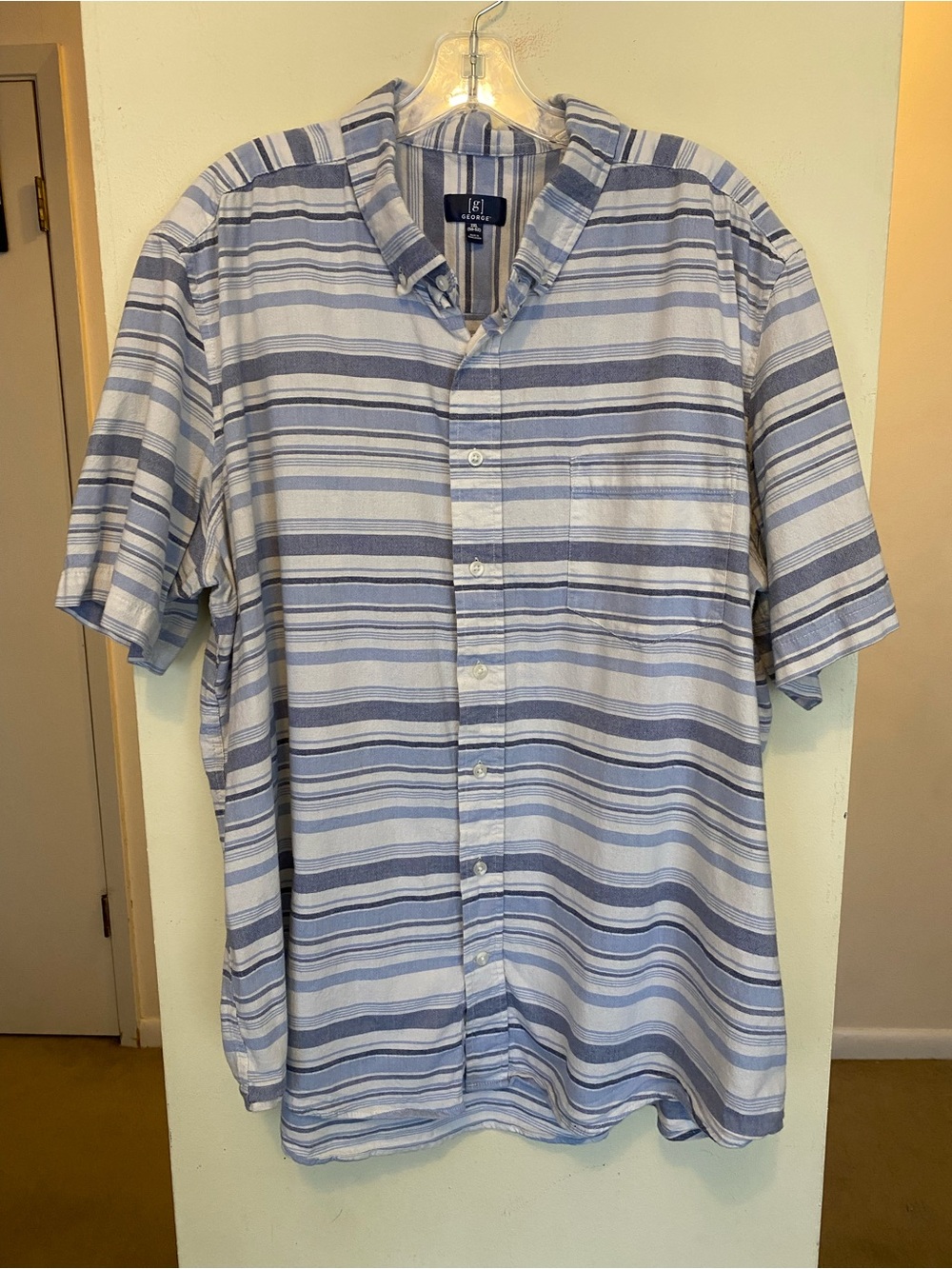 George Blue White Stripe Short Sleeve Button Down Shirt Men’s 2XL
